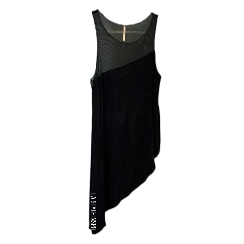 Free People Asymmetrical Mesh Mini Dress in Black Size Medium